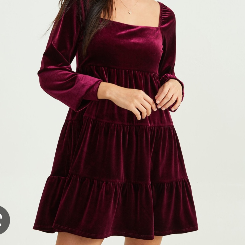 Altar’d State Velvet Maroon Dress Square Neckline